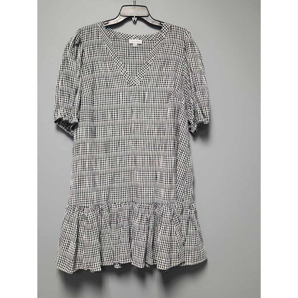 Calvin Klein Black & White Gingham V‑Neck Mini Dress